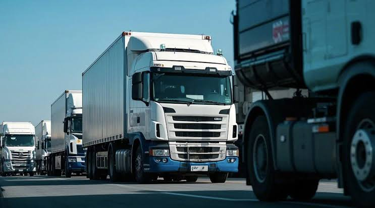 Trucks at a logistics distribution centre